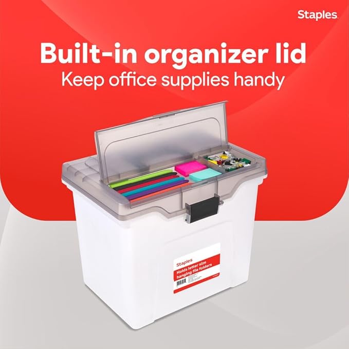 STAPLES File Box File Portable Tote, Letter Size, Clear, 2/Pack