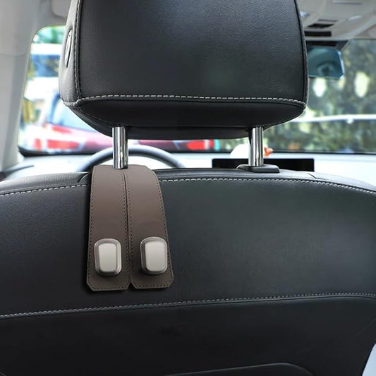 Car Seat Headrest Double Hooks Organizer 1-4 Pack – Heavy Duty Leather & Metal Hook for Bags, Purses, Wallets – Phone Mount – Fits Most Vehicles (brown-4pcs)