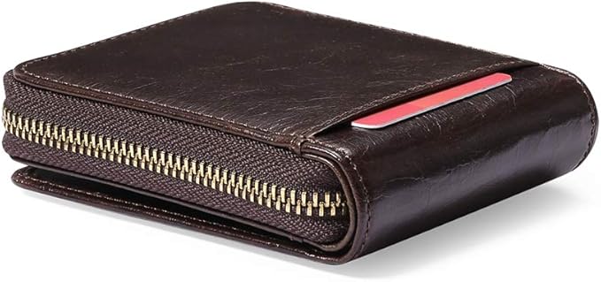 GOIACII Wallets for Men Genuine Leather Front Pocket Wallet RFID Zip Around Bifold Credit Card Holder | RFID, Zip Around, Bifold, Credit Card Holder