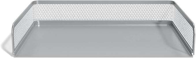 TRU RED Side‑Load Stackable Metal Letter Tray, Silver, 2‑Pack – Durable Desktop Paper Organizer for Office Files