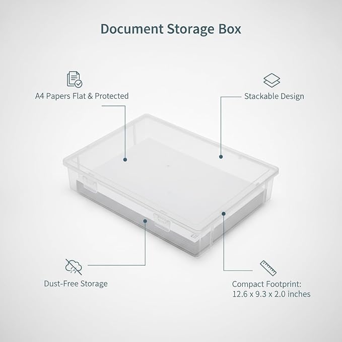Document Storage Box, Clear PP Plastic File Organizer with Lid for A4 Papers, Stackable Desktop Bin for Office Desk (1 PC)