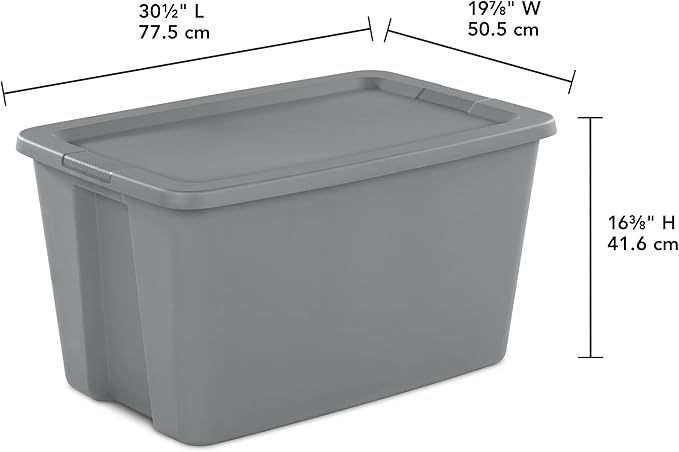 30 Gallon Plastic Storage Container with Snap-On Lid,Extra Large Storage Bin, Gray