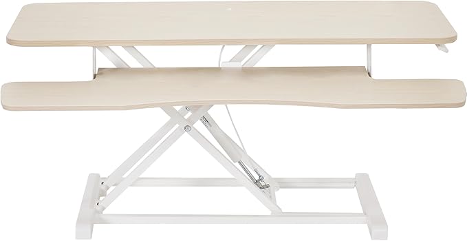 VIVO 42 inch Desk Converter, K Series, Height Adjustable Sit to Stand Riser, Dual Monitor and Laptop Workstation with Wide Keyboard Tray, Light Wood Top, White Frame, DESK-V042KF