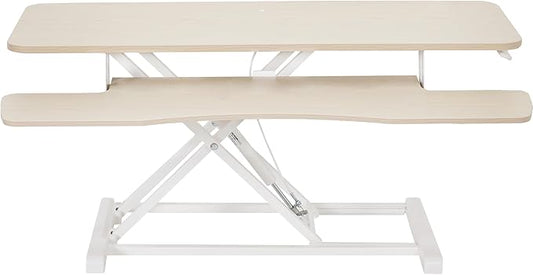 VIVO 42 inch Desk Converter, K Series, Height Adjustable Sit to Stand Riser, Dual Monitor and Laptop Workstation with Wide Keyboard Tray, Light Wood Top, White Frame, DESK-V042KF