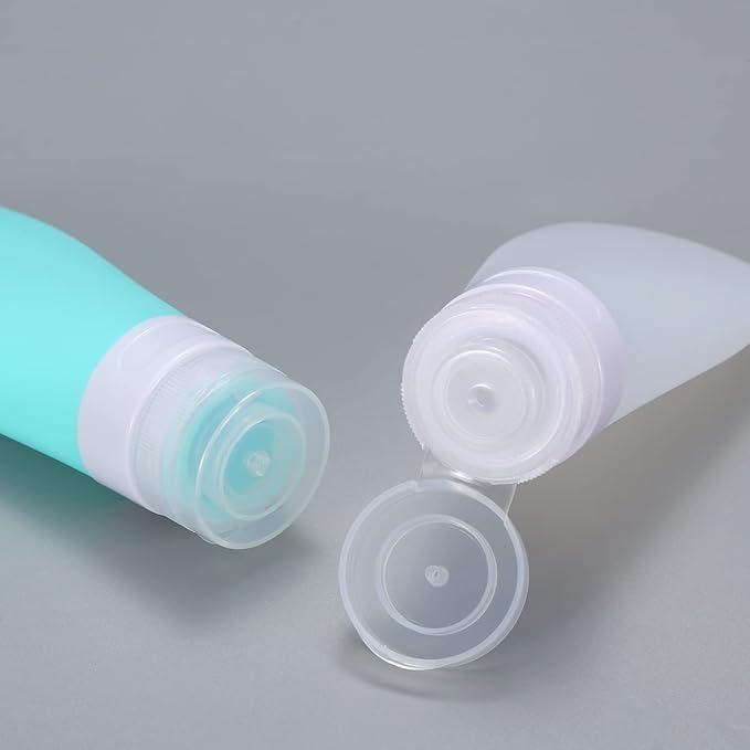 LUFEVRM 2 Pcs Silicone Travel Bottles,3oz Leak Proof Refillable Squeeze Containers with Transparent Carry Bag,Small Empty Travel Size Bottles for Shampoo,Conditioner,Lotion,Toiletries