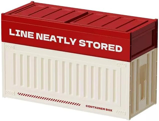 Cable Management Box with Shipping Container Design, Tall Cord Organizer for Desk and Floor, Large HIPS Wire Hider for Power Strip and Surge Protector, Red