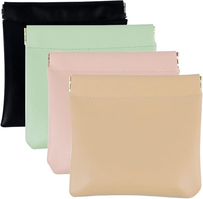 4 PCS Small Makeup Bag for Purse, Mini Portable Cosmetic Pouch for Women, Coin Purse Lipstick Cosmetic Accessories Organizer, Travel Storage Pouch, Black, Pink, Light green, Apricot