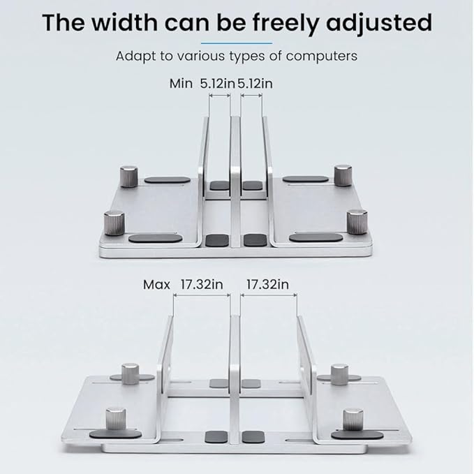 HomeBeyond Aluminum Vertical Laptop Stand for Desk, Adjustable Dual Slot Holder(up to 1.73 inches), Compatible with MacBook Pro, MacBook Air and Other Laptop - Save Space & Improve Airflow, Silver