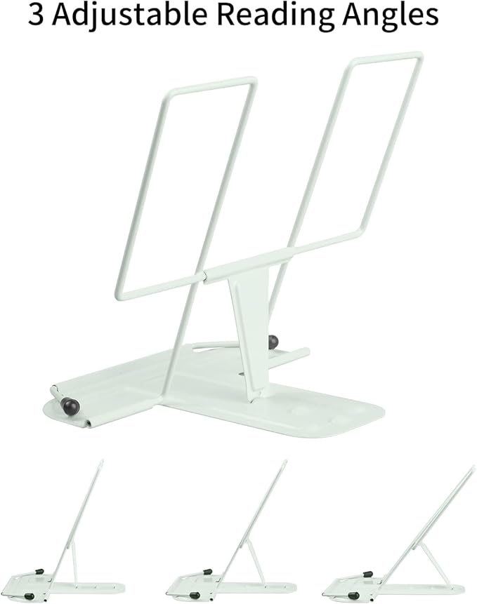 MSDADA Metal Book Stand for Desk, Adjustable Reading Rest Book Holder, Portable Cookbook Documents Holder, Sturdy Typing Stand for Recipes Textbooks Tablet Music Books with Page Clips (Macaron Green)