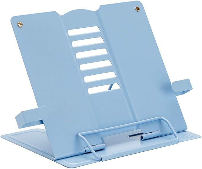 Metal Adjustable Book Stands, Adjustable Reading Stand Book Holder Stand Cookbook Reading Desk Portable Sturdy Bookstands - Music Books Textbooks Recipe, Blue