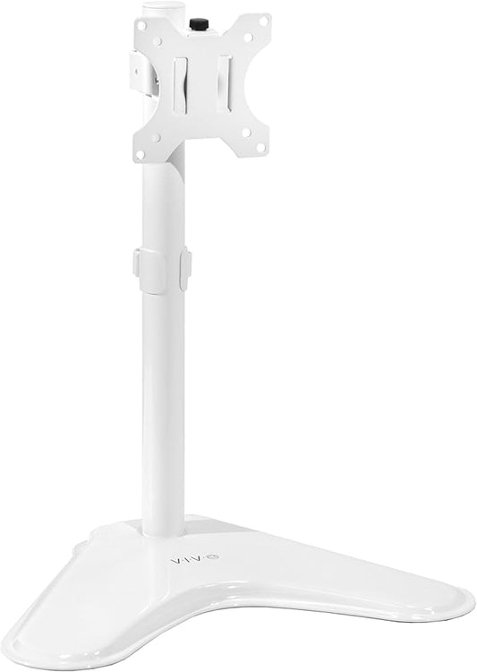 VIVO Single Monitor Desk Stand, Holds Screens up to 32 inch Regular and 38 inch Ultrawide, Freestanding VESA Steel Mount Base, Adjustable Height, Tilt, Swivel, Rotation, White, STAND-V001HW
