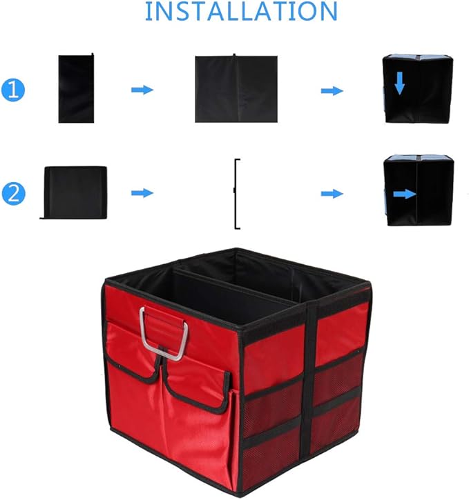 Car Trunk Organizer Collapsible Portable Multi Compartments Organizer with Non Slip Straps for SUV Truck Auto Vehicle Car Auto Minivan(Small without cover, Red)