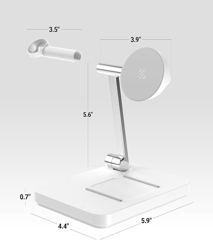 Scosche MagicMount Base MS Foldable Fast Wireless Charging Station for Desk, Phone Charger for MagSafe iPhone 16/15/14/13/12/AirPods Pro with Apple Watch Charger Stand