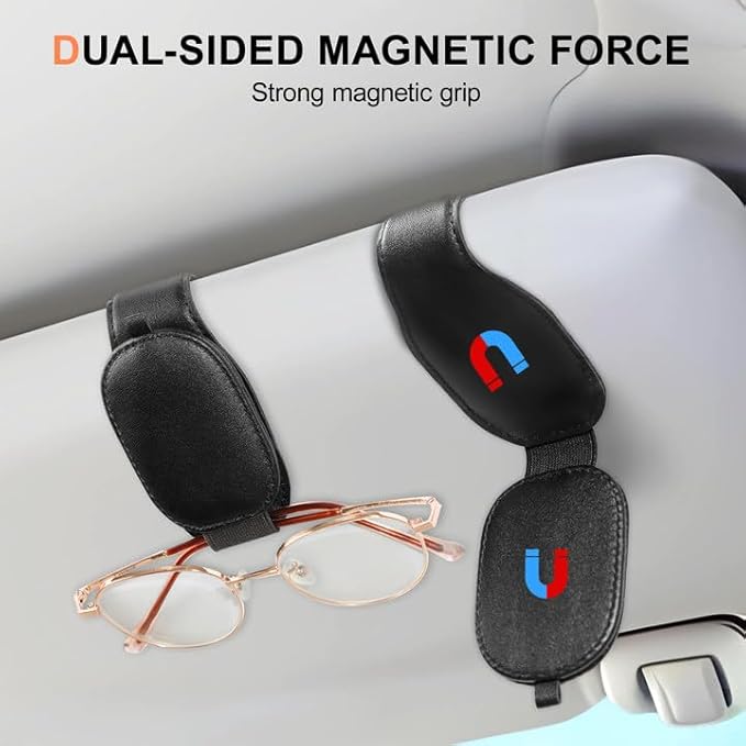 2-Pack Sunglass Holder for Car, Magnetic Leather Sunglasses Holder for Car Visor, Ticket and Card Clip, Sunglasses Organizer for Car Accessories, Auto Interior Accessories