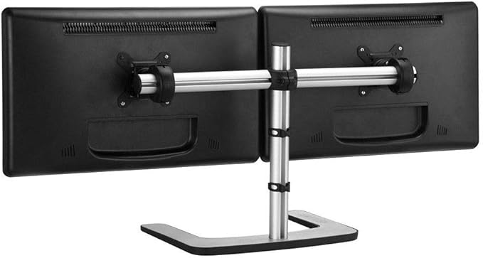 Atdec VFS-DH Dual Freestanding Horizontal Desk Monitor Mount (Supports two displays horizontally up to 27?? with horizontal or vertical orientation, swivelling heads and QuickShift mechanism, Silver,Polished Silver