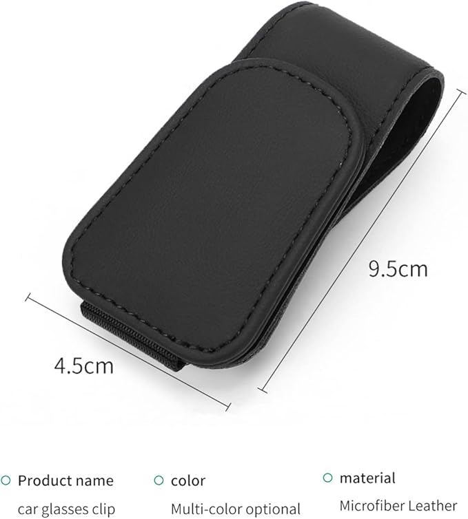 CHOSMOYI 2 Packs Sunglasses Holder for Car, Sunglass Clip for Car Visor, Magnetic Leather Car Eyeglass Holder and Ticket Card Clip, Suitable for Different Size Eyeglasses(Black