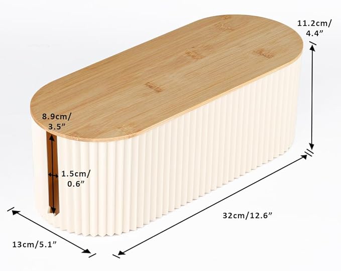 Cable Management Box with Solid Bamboo Cover, 12.6x5.4x4.4 inches, Floor Outlet Hider, Wire Organizer for Desk TV Computer USB Hub System to Cover and Hide & Power Strips & Cords (Beige)