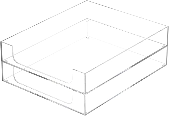 BTSKY 2 Pack Multipurpose A4 File Tray Clear Acrylic Desk Tray Organizer Elegant Letter Size Desk Documents Trays Magazine Files Storage Basket Organizer Bin for Office Cosmetics Bathroom