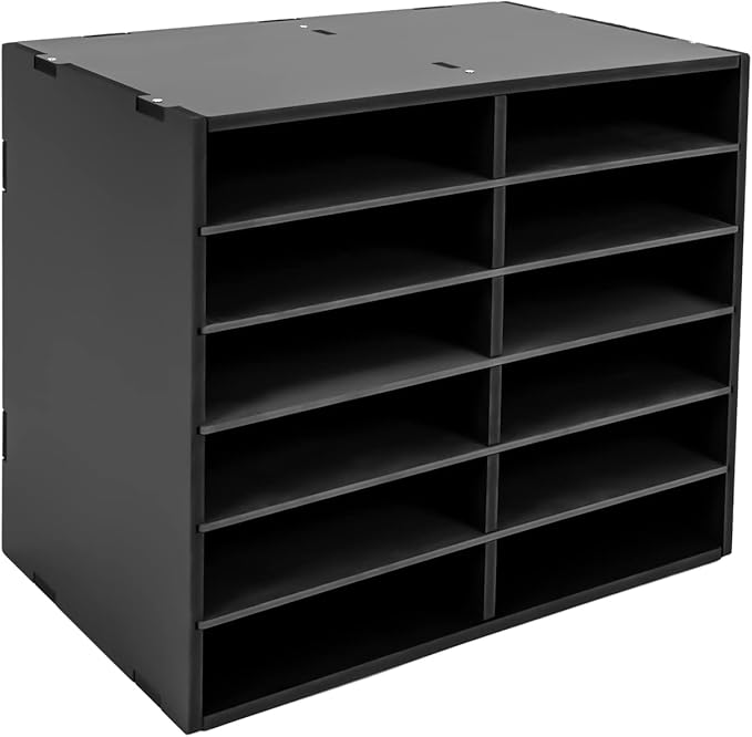 Literature Organizer 12 Slots, Compartments Mail Sorter Organizer, Adjustable Desktop File Organizer with Removable Shelves, Paper Organizer for Home Office School (Black, 12 Slots)