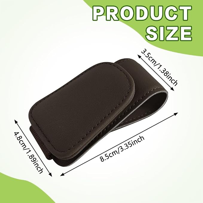 Sunglass Holder for Car, Sunglasses Clip for Car Visor, Magnetic Leather Vehicle Eyeglass Hanger Clip, Auto Ticket Card Glasses Organizer Clamp Accessories for SUV Sedan (Brown)