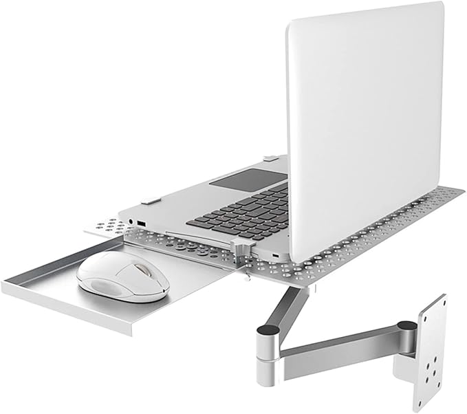 XINGAKA Wall Mounted Laptop Stand, Multifunctional Adjustable Holder Wall Mount Foldable Laptop Holde Notebook Stand with Mouse Tray
