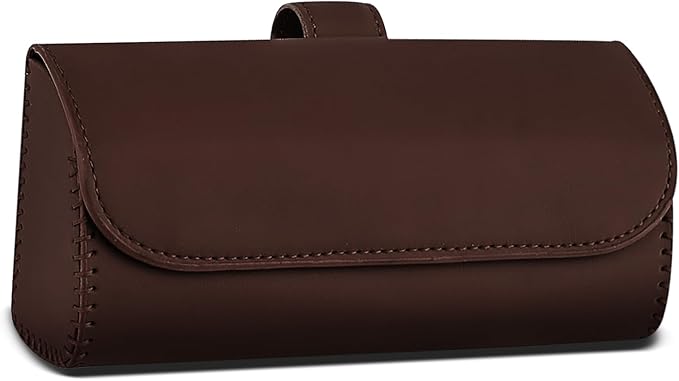 Sunglasses Holder for Car Sun Visor, Leather Auto Eyeglasses Storage Case with Hidden Magnetic Closure, Universal Protective Glasses Organizer Box, Visor Accessories for Woman Man (Brown)