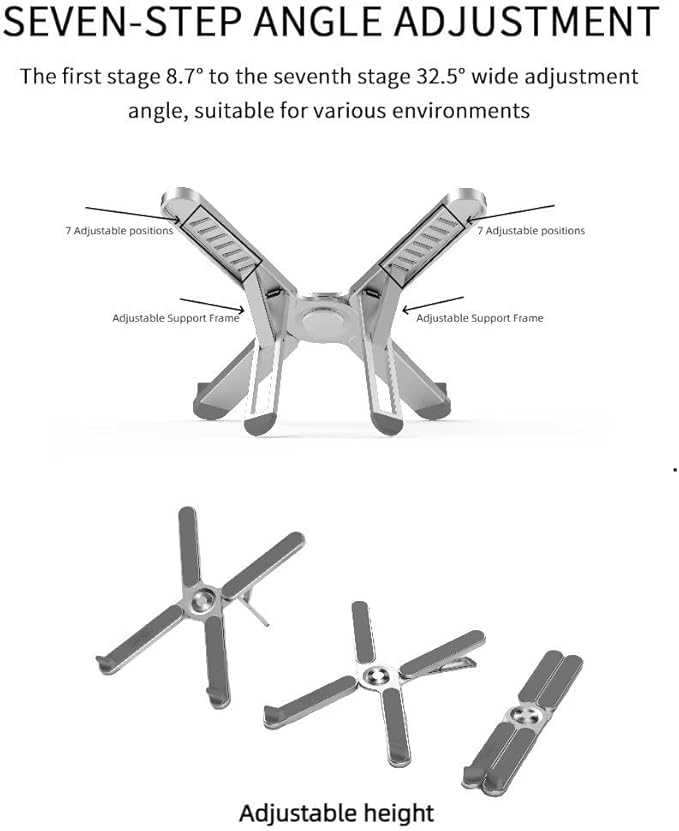 Foldable & Portable Laptop Stand for Desk, Light Weight Alloy Silicon, Ergonomic Aluminum Riser with 7 Adjustable Heights, Compatible with Laptop 10-16' and Tablet