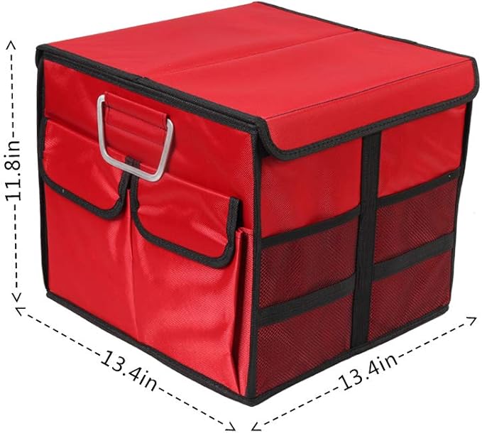 Car Trunk Organizer Collapsible Portable Multi Compartments Organizer with Non Slip Straps for SUV Truck Auto Vehicle Car Auto Minivan (Small covered, Red)