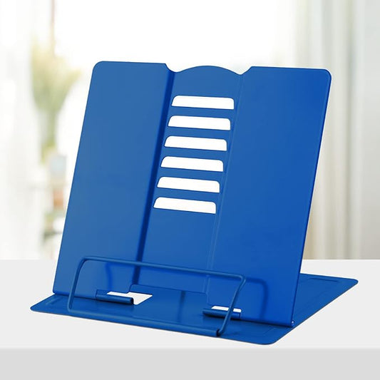 Honagu Metal Desk Book Holder, Hands Free Adjustable Cookbook & Document Holder, Portable Bookstand for Music Books, Textbooks, Recipes, Tablets & iPads (Deep Blue)