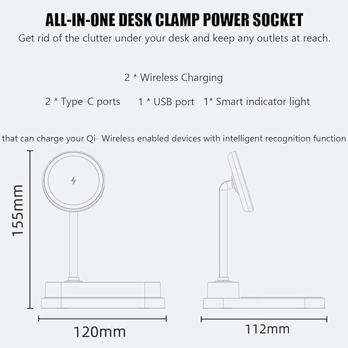 4-in 1 Magnetic Wireless Charging Station with Night Light, 15W Fast Mag-Safe Charge for iPhone 16/15/14/13/12 & AirPods, 3-Port Hub (2xType-C, 1xUSB) for Home, Office, Hotel