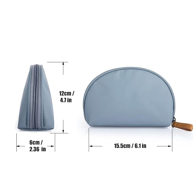 Hekyip Half Moon Cosmetic Beauty Bag for Purse Travel Handy Makeup Pouch for Women Girls (Grey-blue)