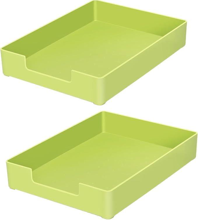 Letter Tray, 2 Pack Stackable Desk Organizer for Office | A4 & letter size compatible. Stackable plastic trays for school, home storage. Durable ABS material. 2-pack green.