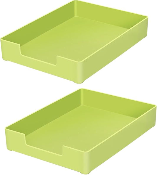 Letter Tray, 2 Pack Stackable Desk Organizer for Office | A4 & letter size compatible. Stackable plastic trays for school, home storage. Durable ABS material. 2-pack green.