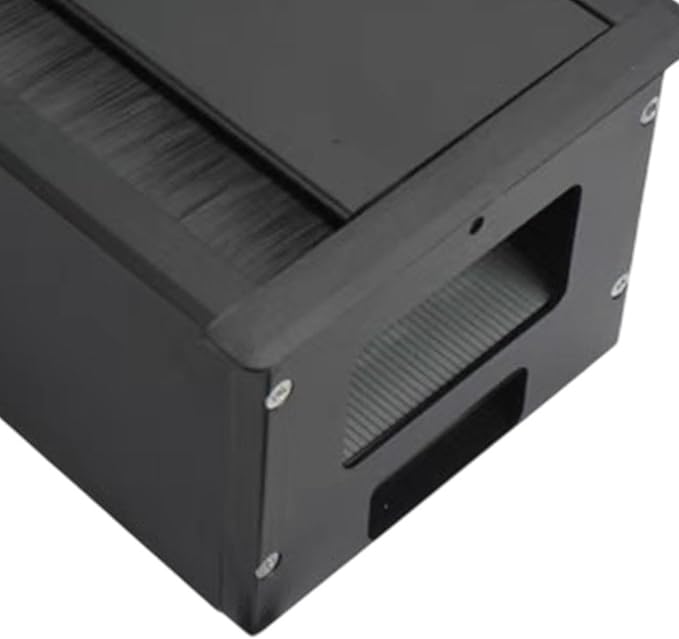 Desk Threading Box Aluminum Alloy Rectangular Wire Organizer with Cable Hole Cover Cord Grommet Storage Box Space Saving Cushioning Structure, Black