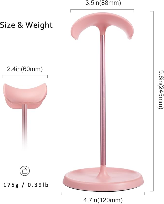 Headphone Stand, Curved Headset Stand with Storage Tray, Heavy Base Gaming Headset Holder for AirPods Max, AirPods Pro, Beats, Bose, Sennheiser, Sony and More (Pink)