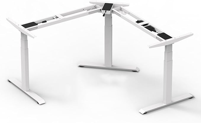 Fromann Adjustable Standing Corner Desk Frame 3 Leg L-Shaped Electric Triple Motor Desk Base Height and Width Adjustable Standing/Sitting for Home Office (White)