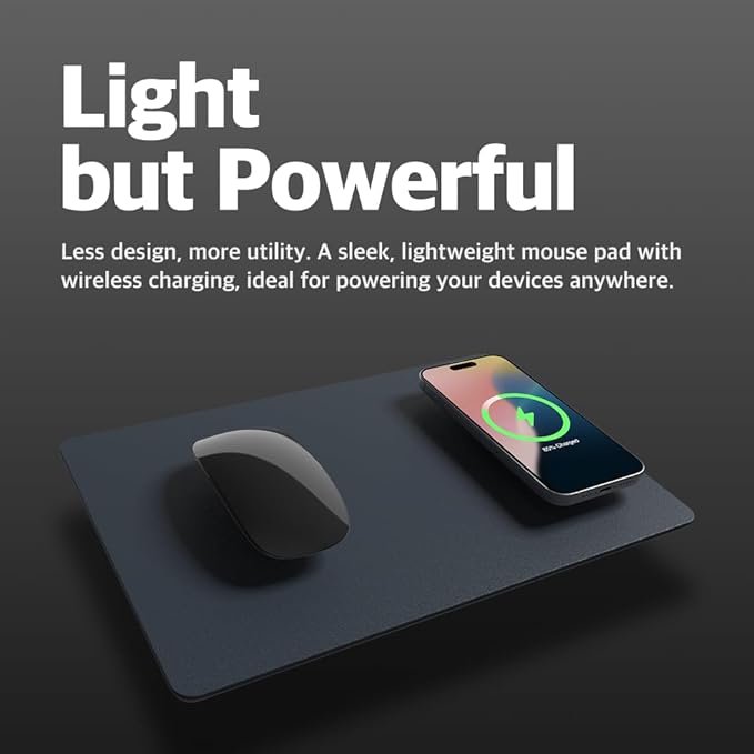 POUT H3 - Portable Qi Wireless Charging Mouse Pad Mat for Laptops Charges w/iPhone, Airpod, Samsung Galaxy (Midnight Blue)