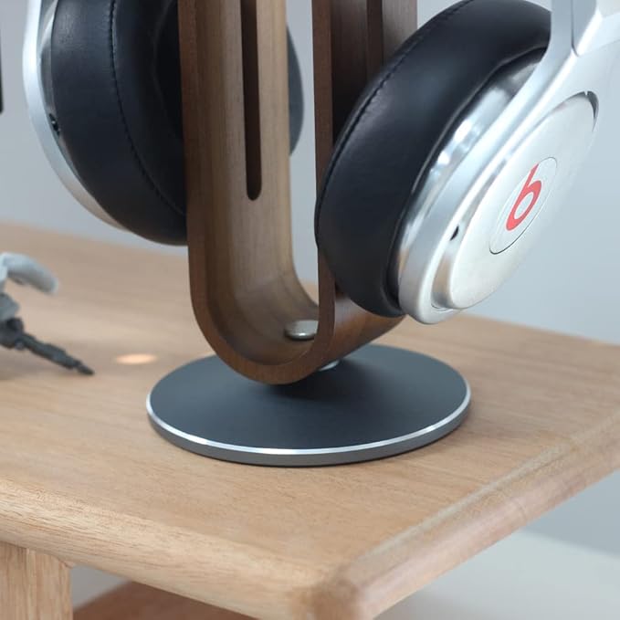 Headphone Stand for Desk,Bright Stone Wood Headset Holder Bamboo & Aluminum Earphone Stand for All Headphones (Grey)