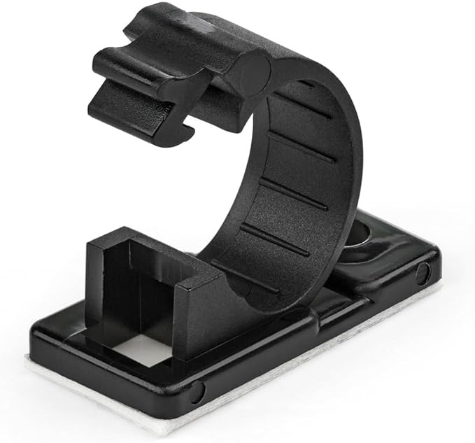 StarTech.com 100 Adhesive Cable Management Clips Black - Network/Ethernet/Office Desk/Computer Cord Organizer - Sticky Cable/Wire Holders - Nylon Self Adhesive Clamp UL/94V-2 Fire Rated, TAA