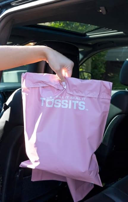 Tossits Disposable Car Trash Bag Hanging (Pink, Set of 7) - Leak-Proof, Smell-Proof Automobile Trash Container, Eco-Friendly, Thick, Large 12x15 Car Trash Bin with Sturdy Header Board