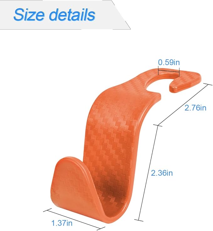 Osilly Car Seat Headrest Hook, 4 Pack Auto Seat Hanger Storage Organizer for Purse Handbag Coats Grocery Bags, Car Interior Accessories, Universal Vehicle Backseat Plastic Hanging Hook (Orange)