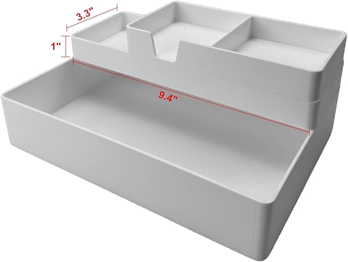 Amazon Basics Rectangular Plastic Desk Organizer, Half Accessory Tray for Office Supplies and Workspace Organization, 9.4" x 3.3" x 1", White