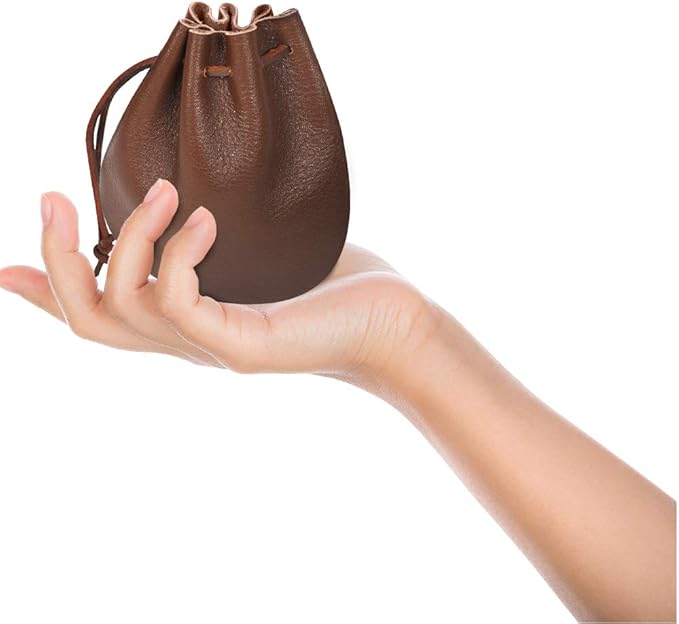 Nabob Leather Leather Drawstring Pouch, Coin Bag, Medicine Tobacco Pouch Medieval Reenactment Made in U.S.A Size 5" x 4.5"
