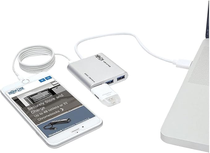 Tripp Lite 4-Port USB-A 3.0 SuperSpeed Mini Hub, Portable Hub for Laptop & Chromebook, USB 3.0 Type-A, Aluminum (U360-004-AL)
