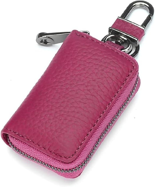 Leather Key Case Holder Auto Key Chain Protector Cover Zipper Bag Remote Fob for Car
