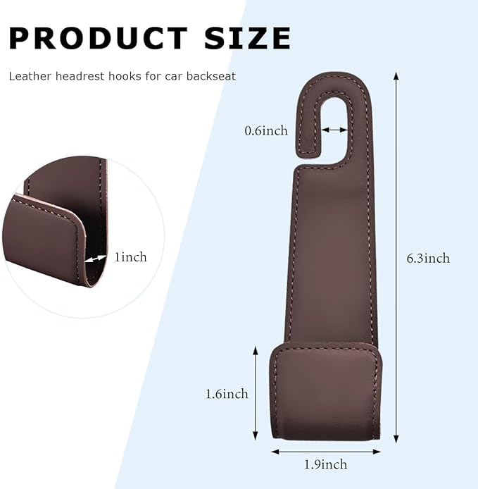 Car Seat Headrest Hook, Microfiber Leather Hanger Holder Hook for Hanging Purse and Bag, Universal Vehicle Back Seat Organizer Hook for Grocery Bag Handbag Coat (Brown)