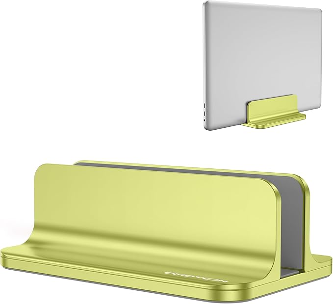 OMOTON Vertical Laptop Stand Holder, Desktop Aluminum Stand for MacBook with Adjustable Dock Size, Fits All MacBook, Surface, Chromebook and Gaming Laptops (Up to 17.3 inches), Green