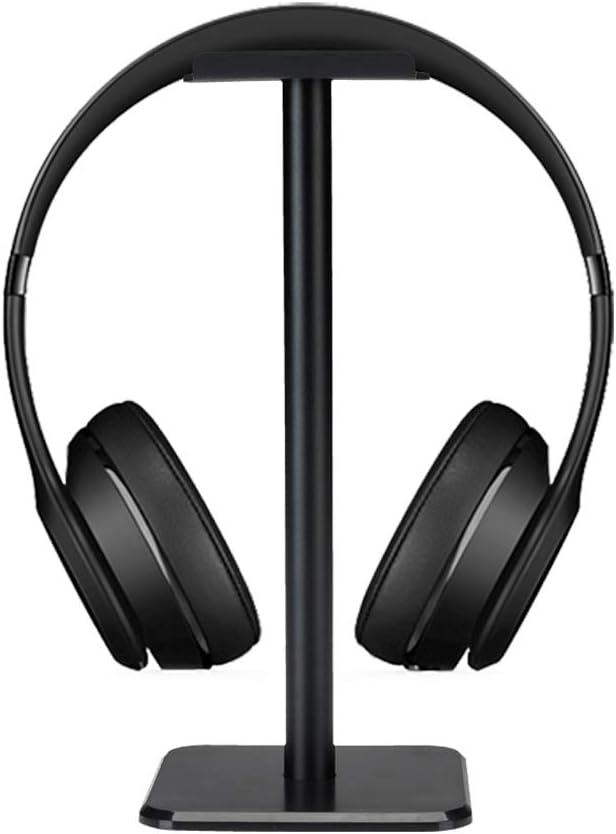Headphone Stand Gaming Headset Holder Universal Aluminum Metal Headphone Holder Hanger with Aluminum Supporting Bar Flexible Headrest ABS Solid Base for All Headphone,Black, HSB3602