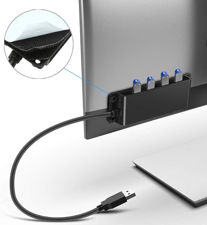 4-Port USB 3.0 Portable Desk Hub,Fixable USB Data Hub 3.0 with 3.3ft/100CM Cable for MacBook, Mac Pro/Mini, iMac, XPS, Surface Pro, Notebook PC, USB Flash Drives, Mobile HDD,Computer and More