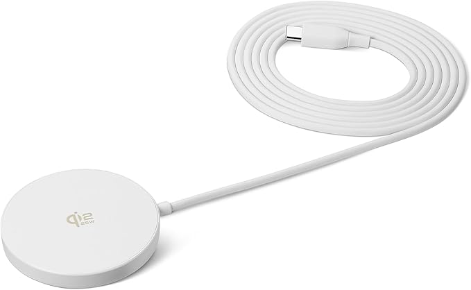Amazon Basics 25W Qi2.2 Certified Wireless Charging Pad, MagSafe Compatible for iPhone 17/16/15/14/13/12, Magnetic Compatible for Android, Google Smartphones, White (Adapter Not Included)